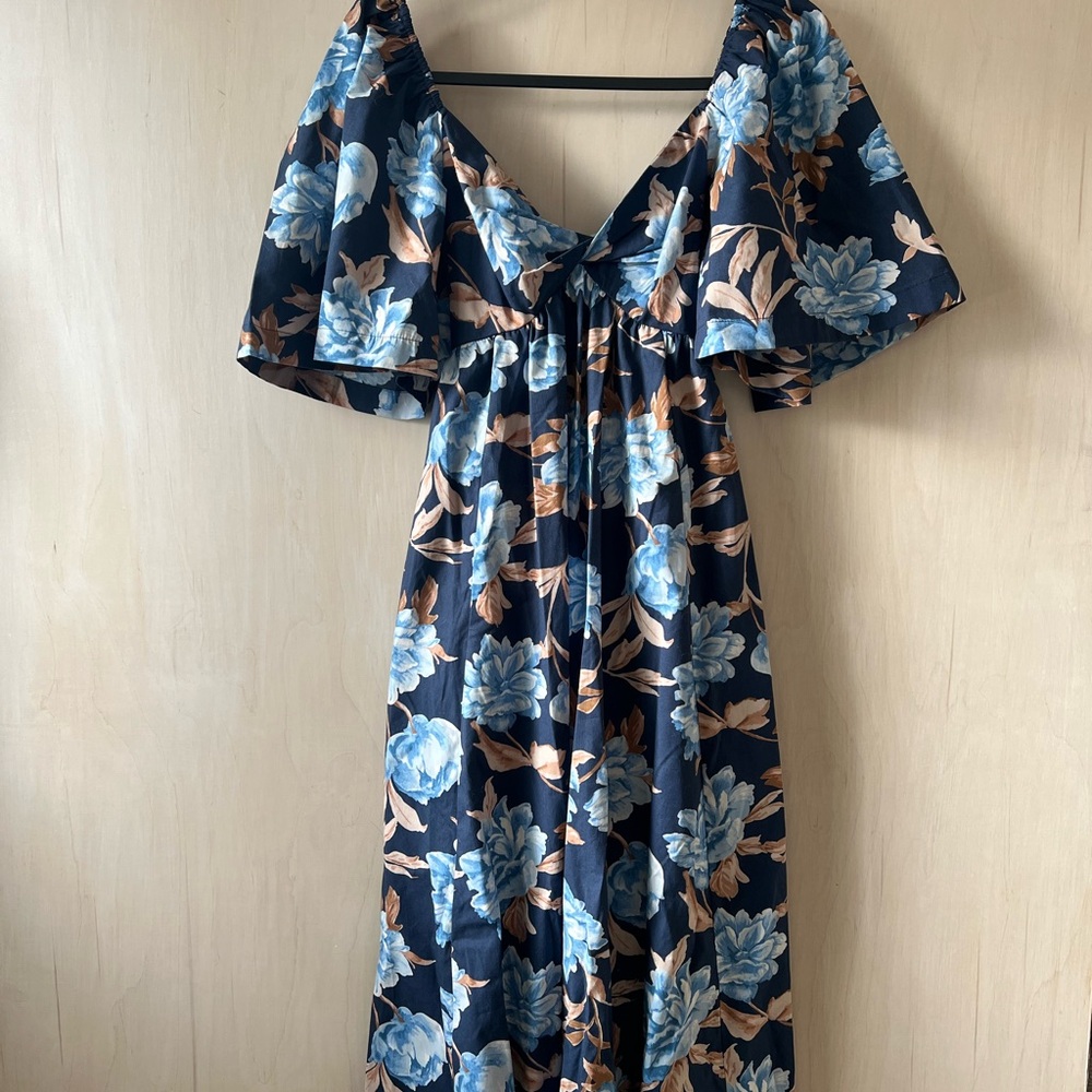 Abercrombie & Fitch Blue and Brown Floral Midi Dress